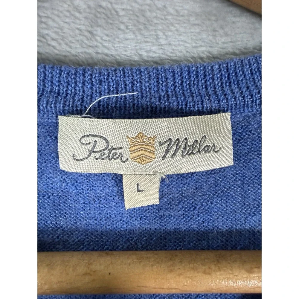 Peter Millar Vest Mens Large Blue Italian Merino Wool V Neck Sleeveless